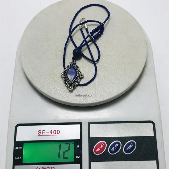 Artisan Lapis Lazuli Diamond Pendant Necklace, Ethnic Lapis Lazuli Pendant - Picture 5 of 8